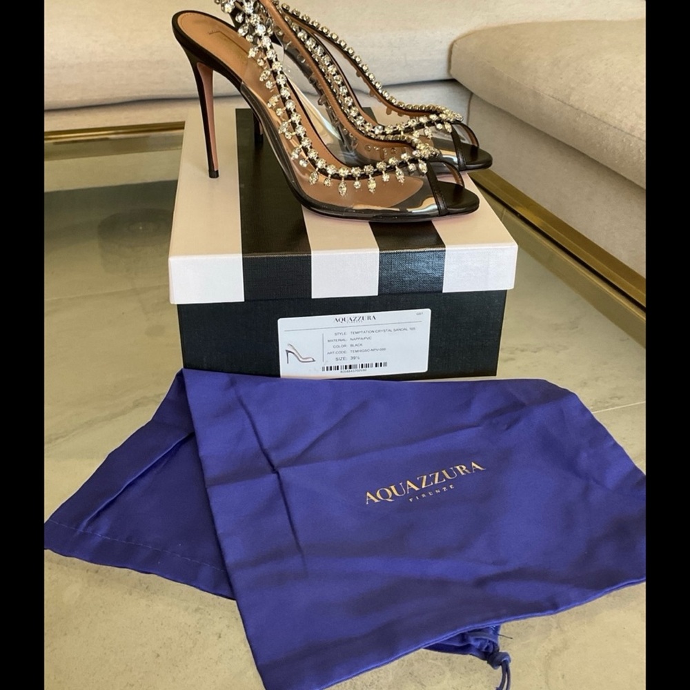 Aquazzura Firenze Temptation Crystal black peep toe heels, 39.5, NIB! - Picture 8 of 9